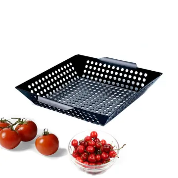 wholesale bbq tools Carbon Steel Barbecue Grill Topper Vegetable Basket Grilling Non Stick Barbecue Wok Pan Tray
