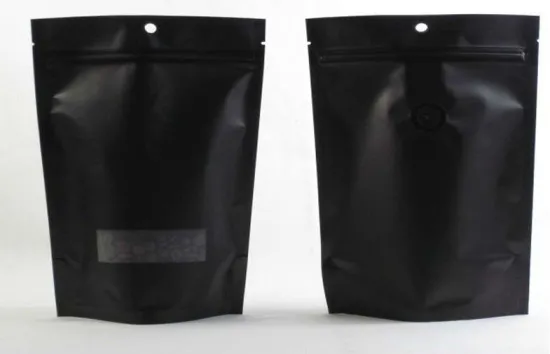 Pet / Pe Black Zipper Coffee Packaging Bags With Euro Hole