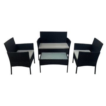 4Pcs Black PE Rattan KD Outdoor Lounge Set