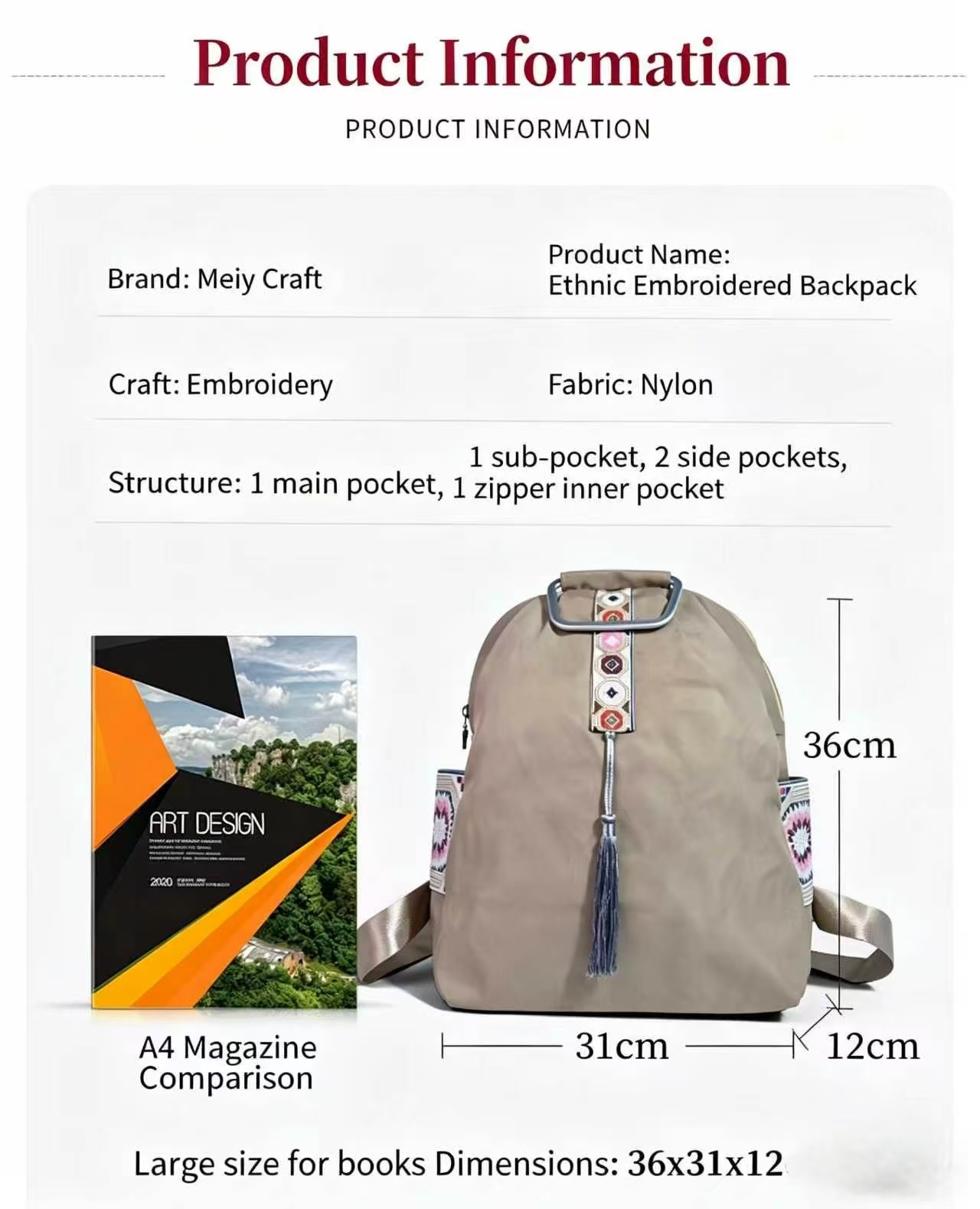 Embroidered Waterproof Backpack