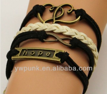 Supply DIY fashion handmade lots bronze thwartwise infinite 8 sign hope bracelets braided China celebrity jewelry