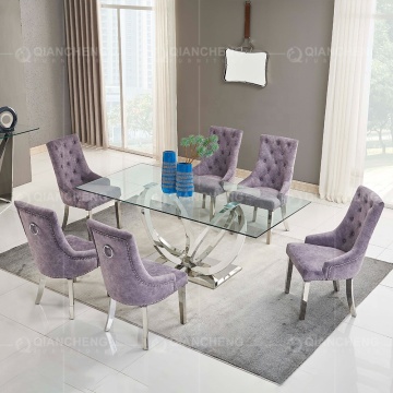 Set da pranzo a 6 posti moderno di lusso con tavolo in vetro in fibra
