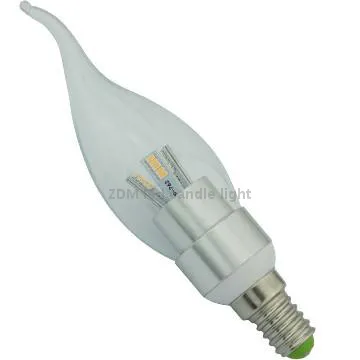 Siliver color led candle light 3watt pure white 250lumens