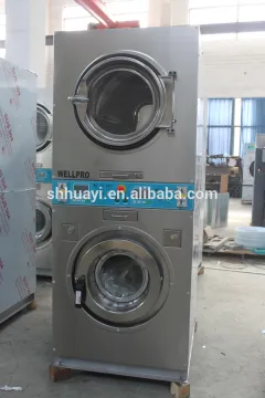 Coin operated stacked washer and dryer for self-service laundry