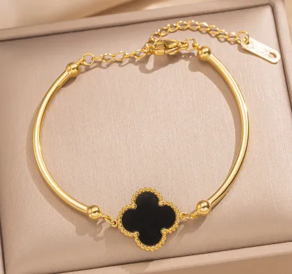 Double Pearl Butterfly Pendant Titanium Bracelet