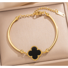 Women's Stylish Black Clover Titanium Bracelet