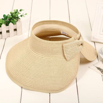 Summer Essentials: Women's Wide Brim Solid Color Straw Sun Visor Hat for Beach, Travel & Daily Wear