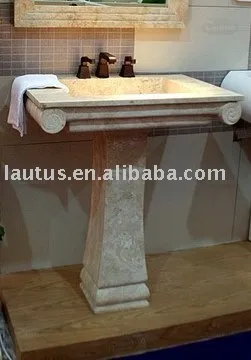 Travertine Pedestal Sinks--Lautus Travertine Bathroom Pedestal Sinks (Beige Travertine)