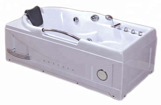 Corner Hydromassage Bathtub with Stainless Steel Armrest