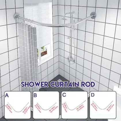 Extendable Curved Shower Curtain Rod L Shaped Stainless Steel Shower Curtain Poles Punch-Free Bathroom Curtain Rail 4 Size
