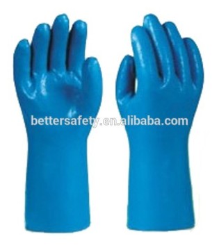 Long Cuff Cotton Lined Blue PVC Coated Construction Gloves Safety
