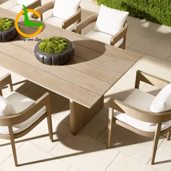 Modern Teak 8 Seater Outdoor Dining Table Set for Villa and Restaurant