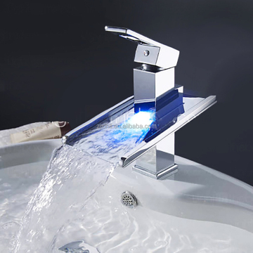 Chrome Finish Deck Mounted Luxury Waterfall LED Faucet with Brass Material (X8394B1)