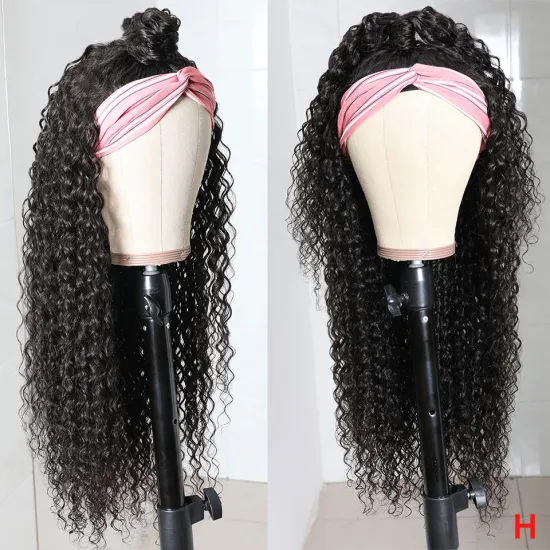 Wholesale Headband Brazilian Hair Half Curly Wig 150 Density Natural Black Curly Machine Made Headband Wig For Black Women