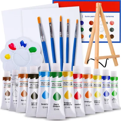 Kids Acrylic Painting Supplies Kit: Paint Set, Canvases, Brushes, Palette & More
