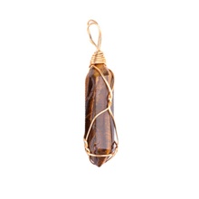 Yellow Tiger Eye Stone Hexagonal Pointed( 8x32mm) Pendant Wrapped Gold Wire for DIY Making Jewelry