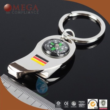 Metal keychain with whistle and compass