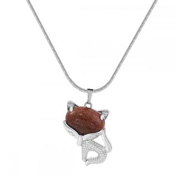 Red Goldstone Luck Fox Necklace for Women Men Healing Energy Crystal Amulet Animal Pendant Gemstone Jewelry Gifts