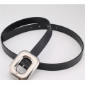 Gold Silver Large Buckle Genuine Leather Slim Belt