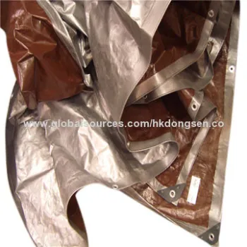 Silver and brown heavy-duty and waterproof, plastic fabric tarpaulin