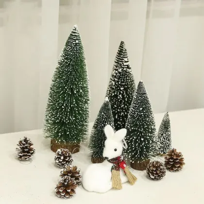 DIY White Cedar Mini Christmas Trees and Pine Needle Ornaments for Tabletop Decorations