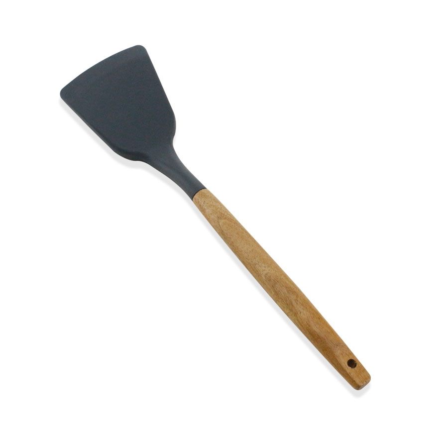 Cocina Silicona Solid Spatula con mango de madera.