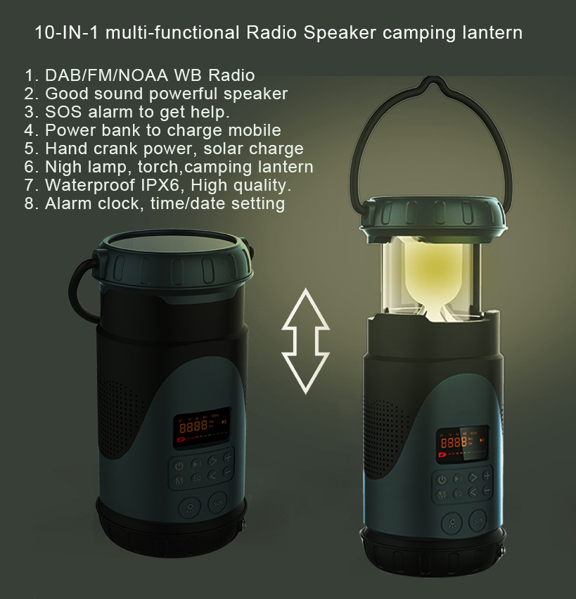 Multi Camping Lantern Dab+ FM Radio Solar Bluetooth Lautsprecher