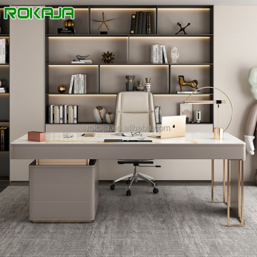 Modern Multifunctional Office Table with Drawers, Chalkboard Top, Stainless Steel Legs