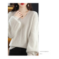 Neuer V-Ausschnitt Feste Farbbubble Sleeve Pullover