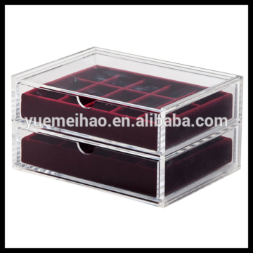 2 drawers acrylic jewelry box with lint inside