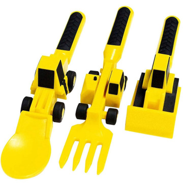 Children's Car Theme Hot Sale Tableware Set: Bulldozer, Excavator, and Shovel 3-Piece Cutlery