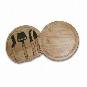Cheese Set with Oak Chopping Board, Made of Stainless Steel