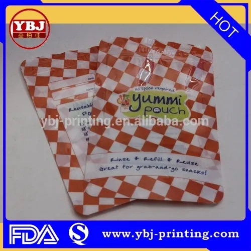 Customized yummi pouch for baby Zipper plastic bag with logo printed zip lock plastic bags flat bottom plastic bag
