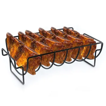 Reversible Design Durable BBQ Grill Rib Rack with Non-Stick Coating