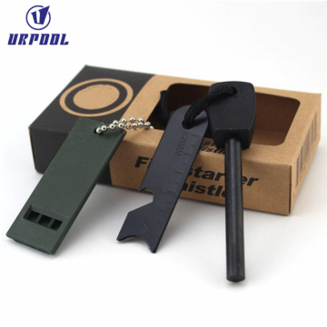 3-in-1 Multi-function Magnesium Stick BBQ Fire Starter Kit with Bottle Opener and Whistle for Outdoor Survival