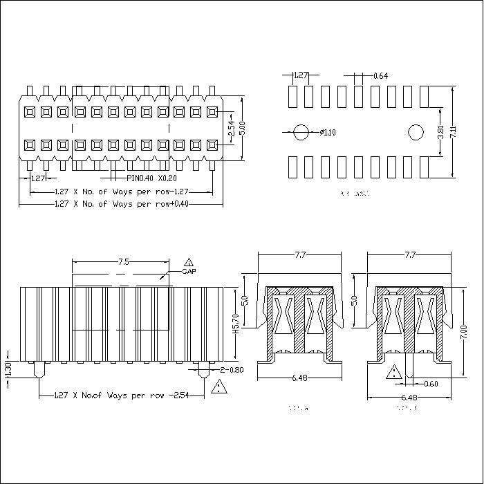 1.27X2.54 mm Female Header Dual Row SMT Type FHCM12-XXDXXXXX