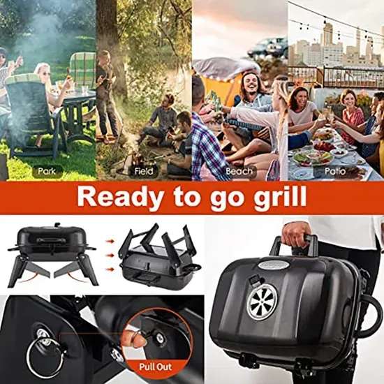 18 Inch Stainless Steel Suitcase-Style Smoker Portable Folding Table Top Grill