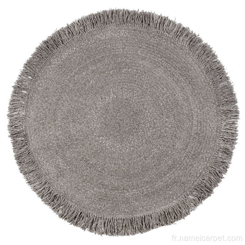 Tapis rond tressé en laine naturelle