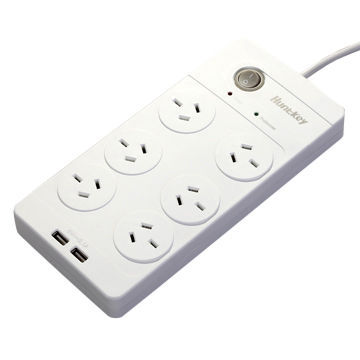 Australian Standard Power Strip with Two USB Ports and 375 Joules Surge Protection