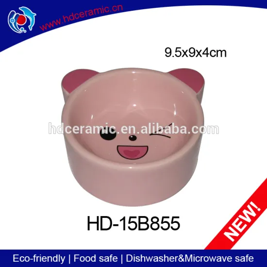 cat face design pink ceramic pet cat feeds trough customized