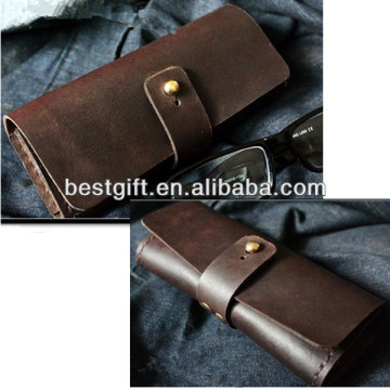 hot sale genuine leather eyewear case box, brown color eyeglasses case