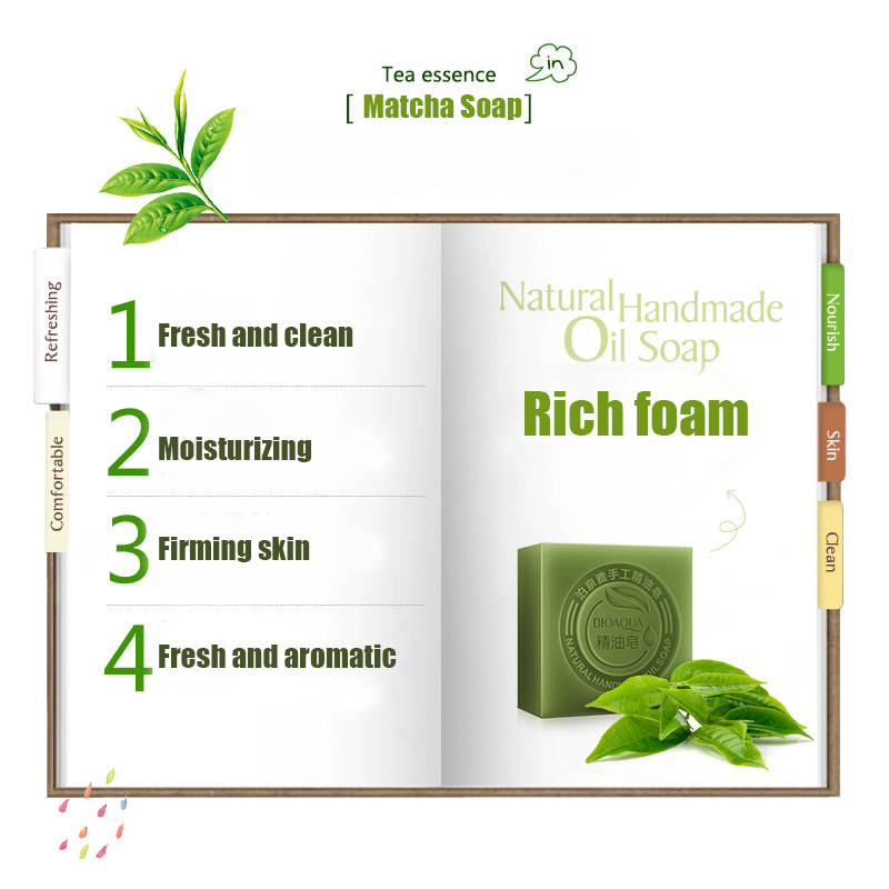 Organic Matcha Green Tea Handmade Soap Skin Whitening Moisturizing Face Cleansing Soap Remove Acne Cleansing Bath Bar Soap 100g