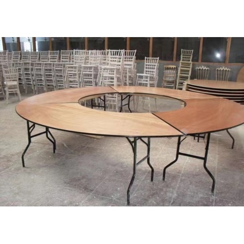 China Commercial Outdoor Furniture Wood Top with Metal Legs Dining Restaurant Wooden Hotel Folding Wedding Banquet Table Supplier