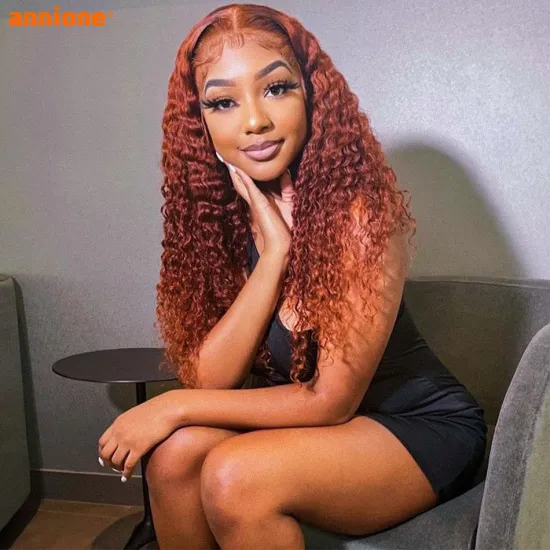 Colored Wigs Human Hair Lace Front,Custom Color Wig For Black Women, #350 Deep Wave Orange Ginger Human Hair Wig