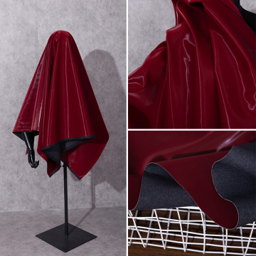 Washable Mirror PU High-Gloss Burgundy Leather Fabric - Stiff and Wear-Resistant Draped Clothing Material