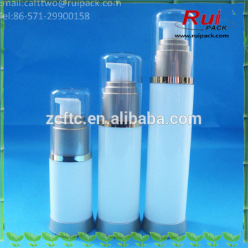 RUIPACK 15/30/50ml white plastic airless bottles with gold hot stamping circle, round empty airless bottle with clear cover