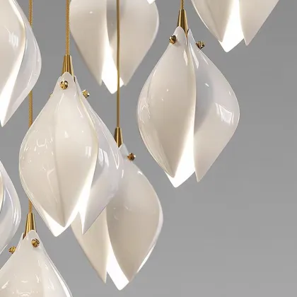 White Petal Ceramic Chandelier Contracted Design Ceiling Lamp
