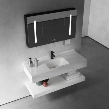 High-End Double Sink Bathroom Vanity Set with Rock Slab Countertops