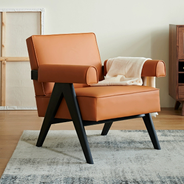 Modern Simple Solid Wood Leather Art Single Chair for B&B Leisure