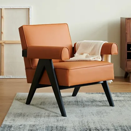 Modern Simple Solid Wood Leather Art Single Chair for B&B Leisure
